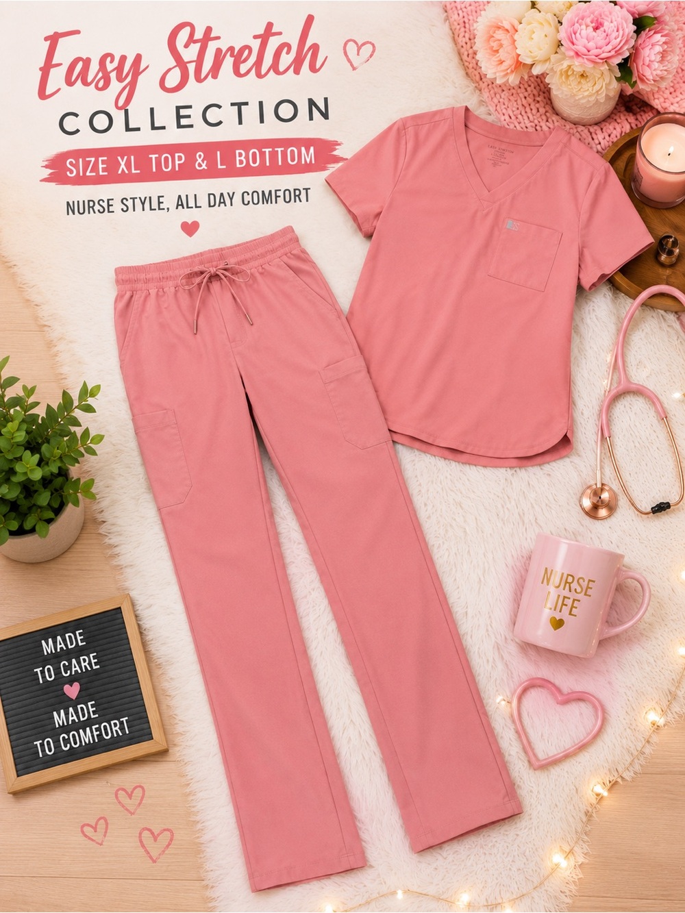 Women's Easy Stretch Nurse Scrub Set - coral Pink